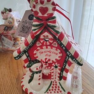 Blue Sky Clayworks Holiday Candy Cane Shop Tea Light Candle Holder New Christmas
